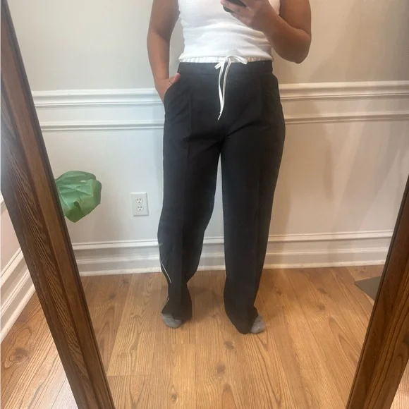 NWT Zara Black Wide Leg Pants with White Drawstring - Picture 3 of 8